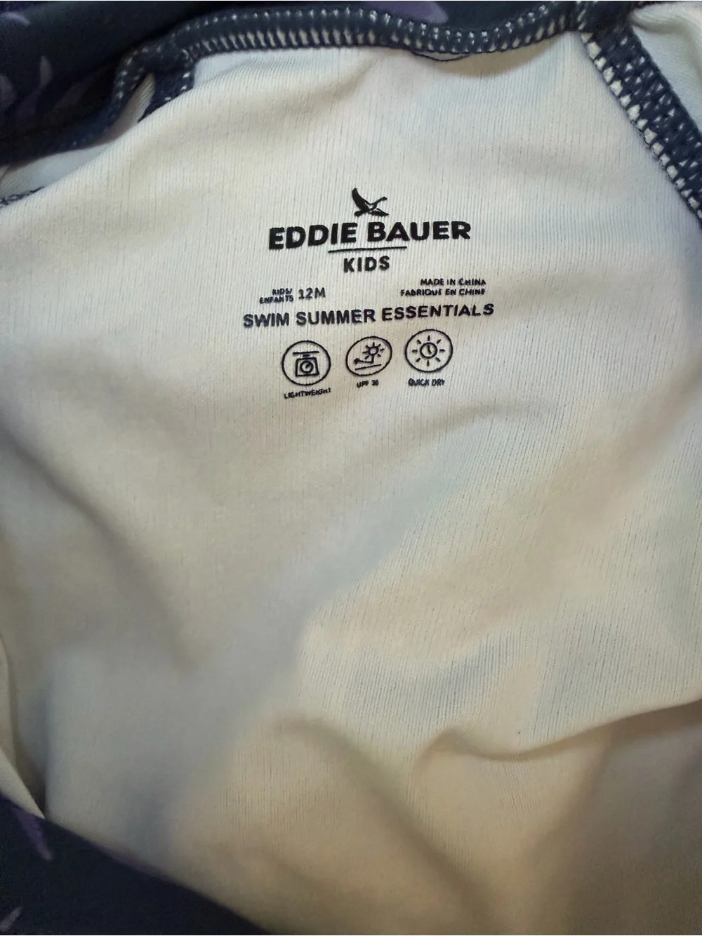 Eddie Bauer Navy Rashguard Swimsuit with Lavender Tropical Leaf Print - 12M
